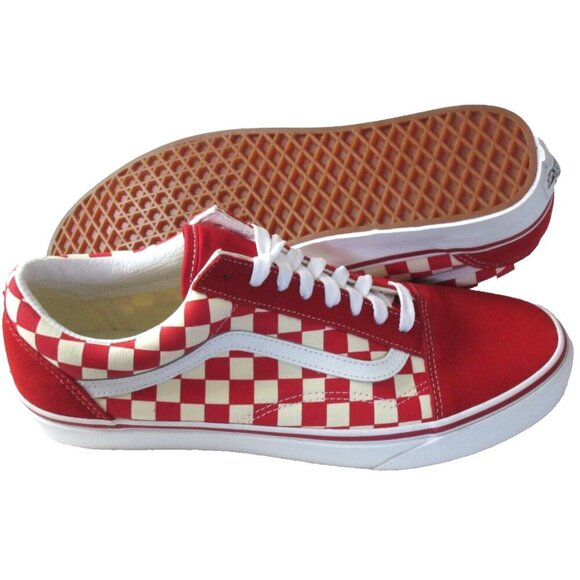 Vans Men's Old Skool Primary Checkerboard Racing Red White shoes Sizes NIB - Picture 3 of 5